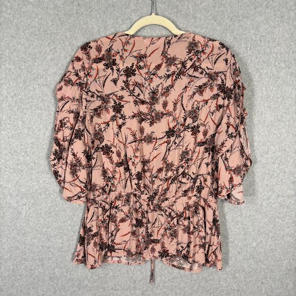 Maurices Top Womens Large Pink Floral Blouse Ruffle Ruched Boho Western Cottage - Picture 10 of 12